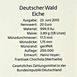 20 Euro Goldmünze "Eiche" - Deutschland 2010 - Serie: "Deutscher Wald"