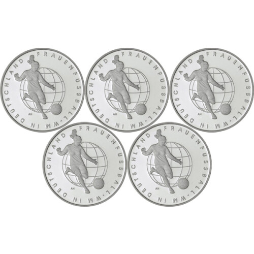 5 x 10 Euro Deutschland 2011 Silber PP - Fußball-WM