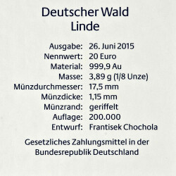 20 Euro Goldmünze "Linde" - Deutschland 2015 - Serie: "Deutscher Wald"