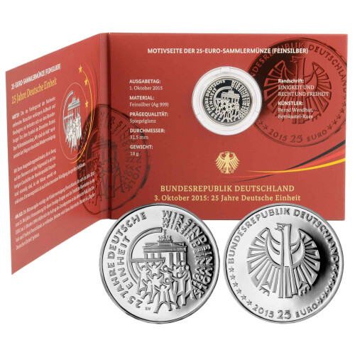 25 Euro Gedenkmünze Deutschland 2015 Silber PP - 25 Jahre Deutsche Einheit