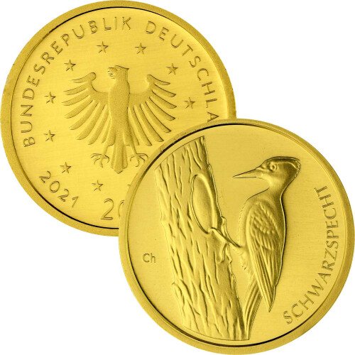 20 Euro Goldmünze "Schwarzspecht" - Deutschland 2021 - Serie: "Heimische Vögel"