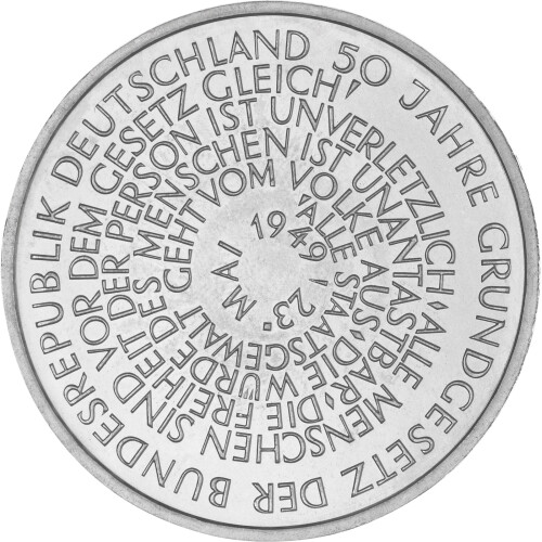 10 DM Gedenkmünze 1999 D - 50 Jahre Grundgesetz für die BRD