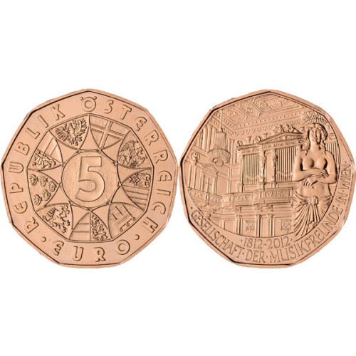 5 Euro Gedenkmünze Österreich 2012 Kupfer bfr. - Gesellschaft der Musikfreunde
